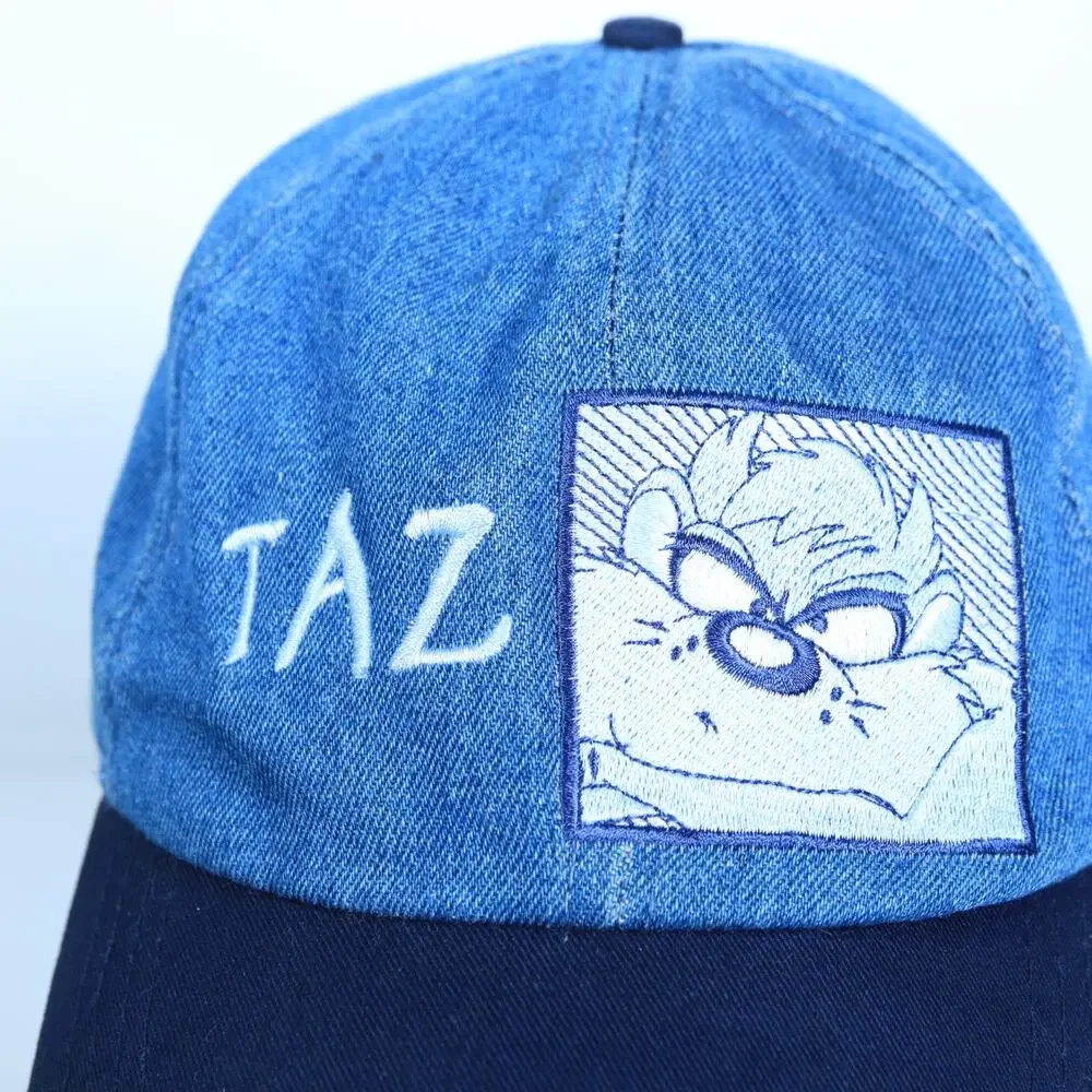 Vintage 1990’s Looney Tunes Denim Hat Snapback Taz Warner Bros 1997